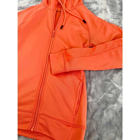 Under Armour Fitted XS Neon Coral/ Orange Mesh Full Zip Jacket Hooded - Picture 2 of 7